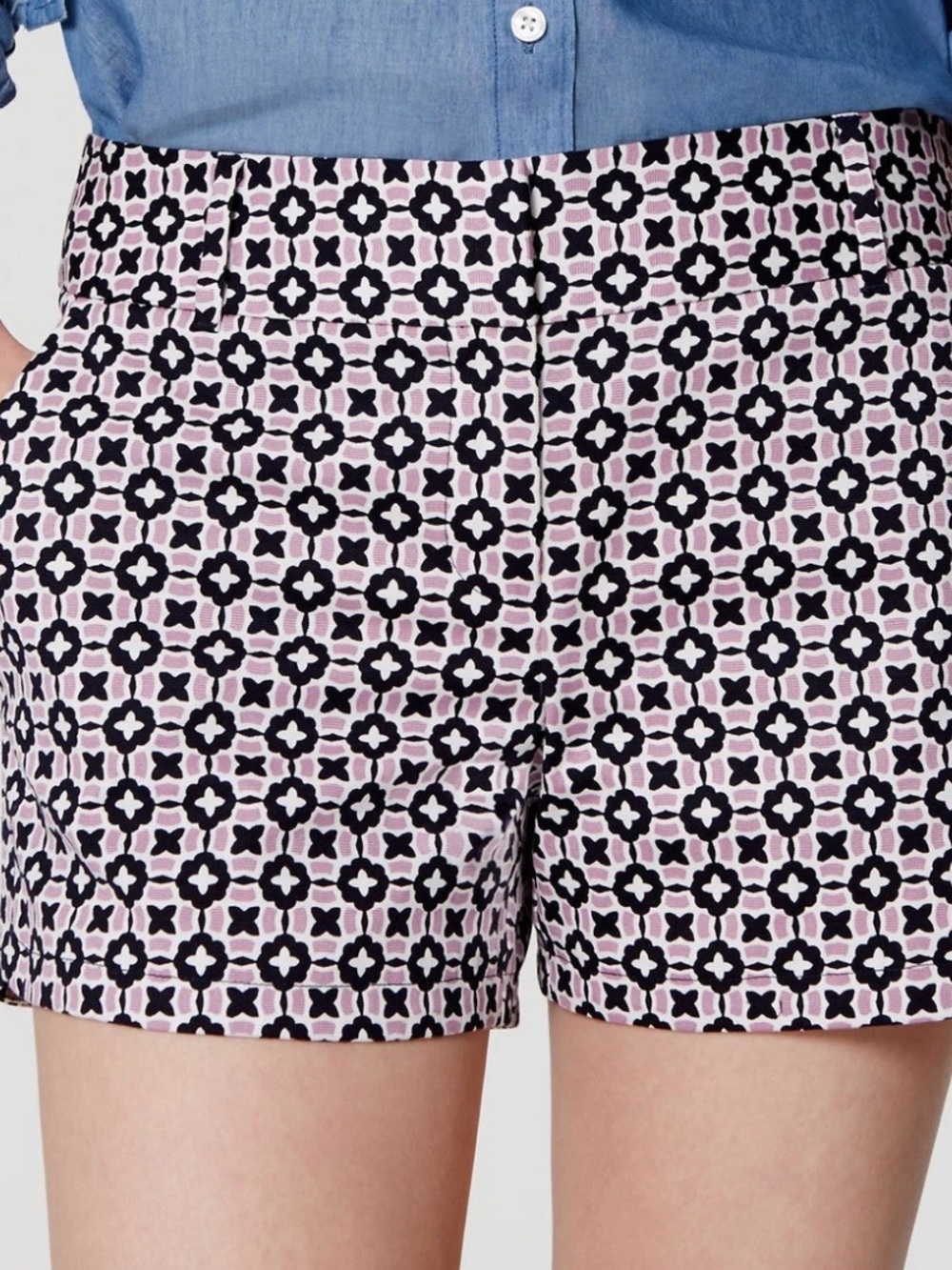 LOFT Pink and Black Geometric High-Waist Shorts size 10 cute comfy preppy